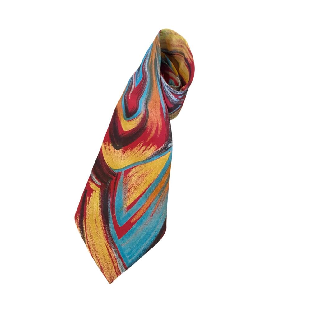 Vintage Brandini Abstract Swirl Necktie Red Blue Yellow Silk‎ Tie